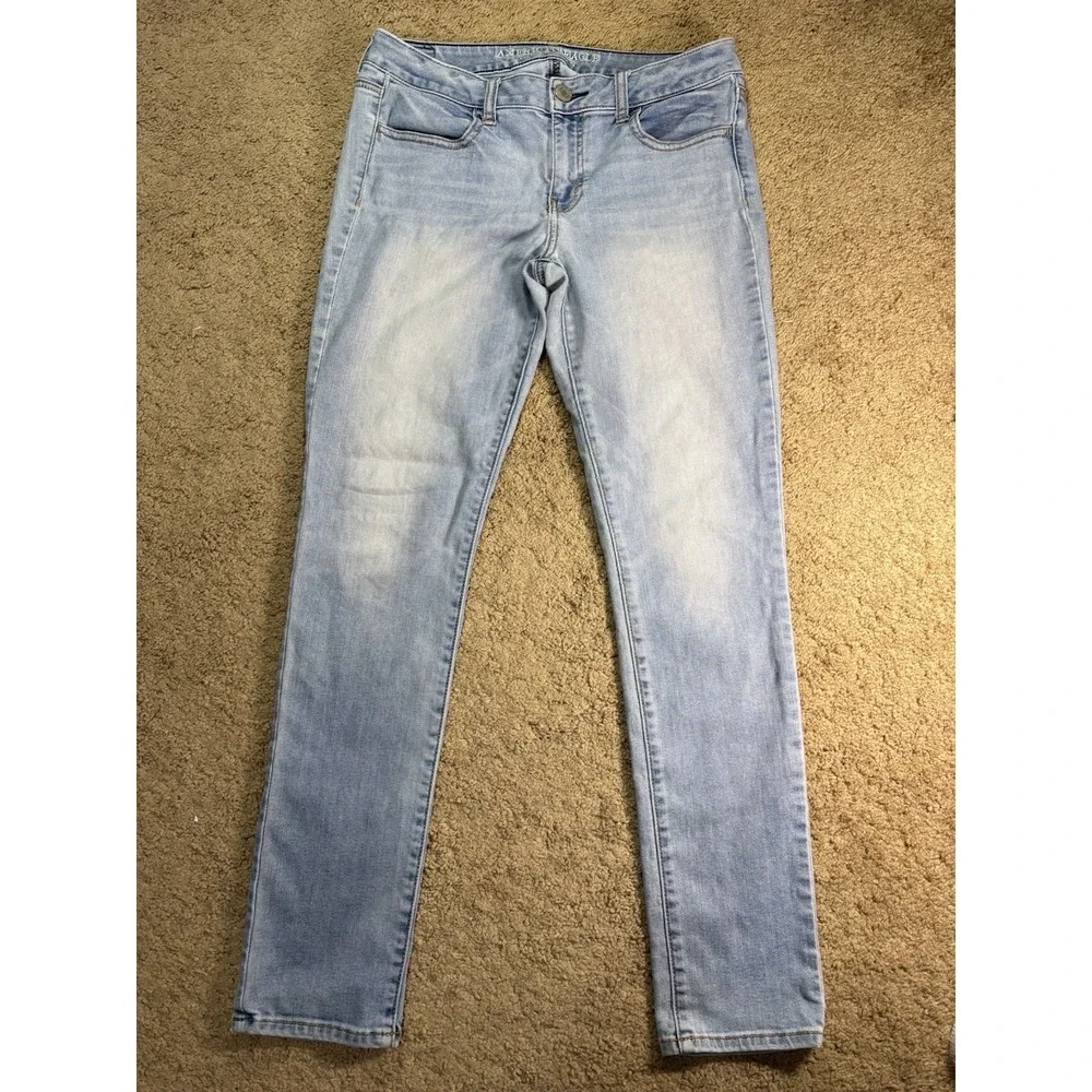 American Eagle Jegging Jeans Women 10 Light Blue Mid Rise Preppy - Picture 1 of 9